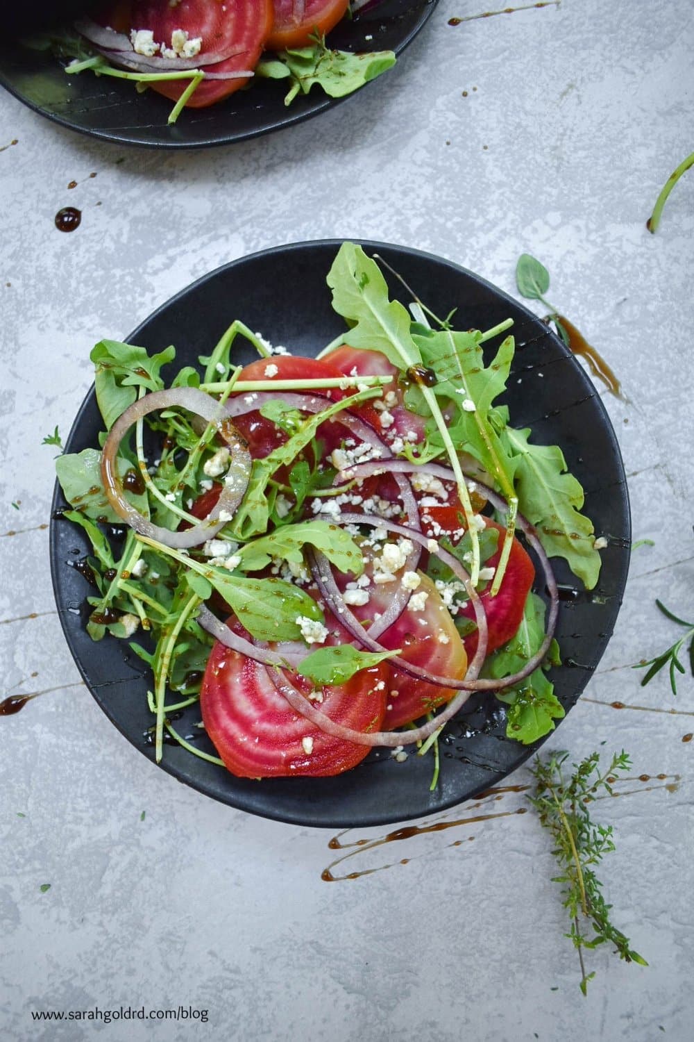 candy stripe beet salad with arugula and gorgonzola.jpg