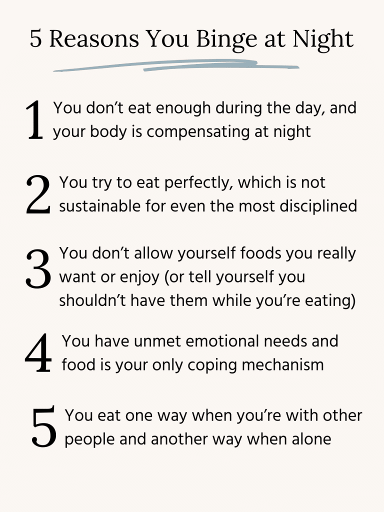 infographic explaining the 5 common reasons you binge at night.