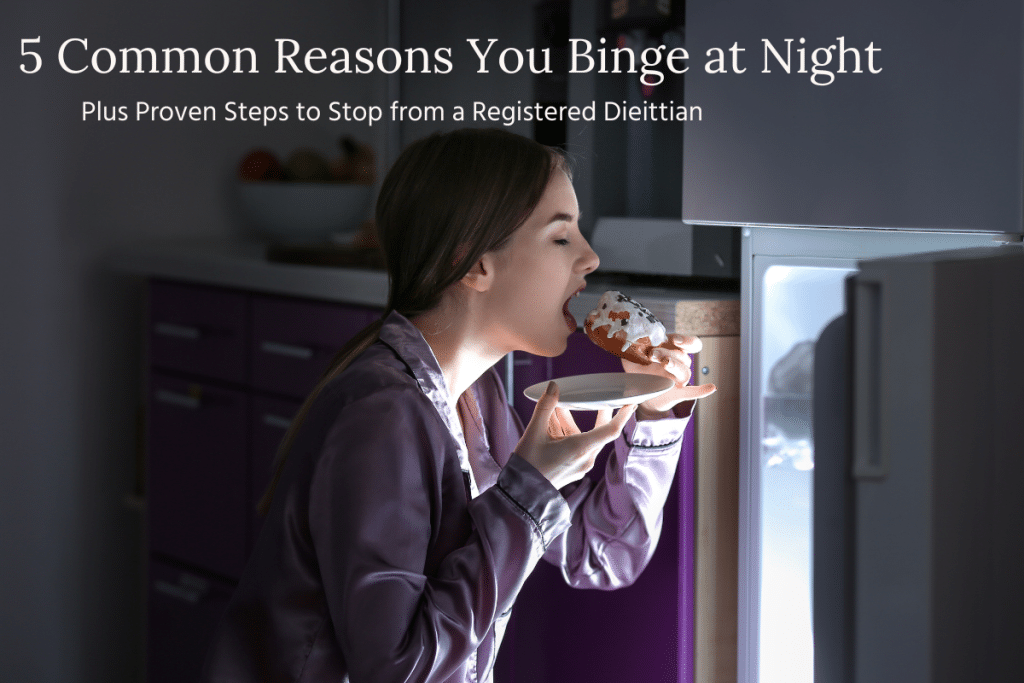 woman in the fridge eating a donut at night